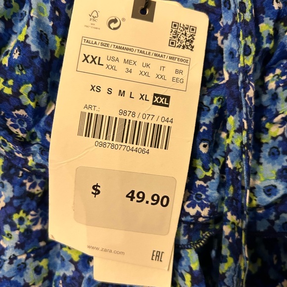 Zara Blue Floral Off the Shoulder Cute Tiered Ruffle Dress Romper Jumpsuit XXL - Picture 2 of 2